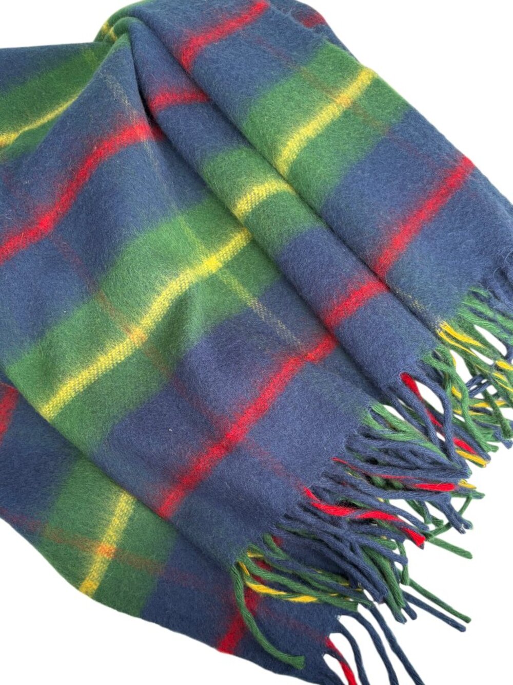 Vintage Plaid Fringed Wool Throw 54"